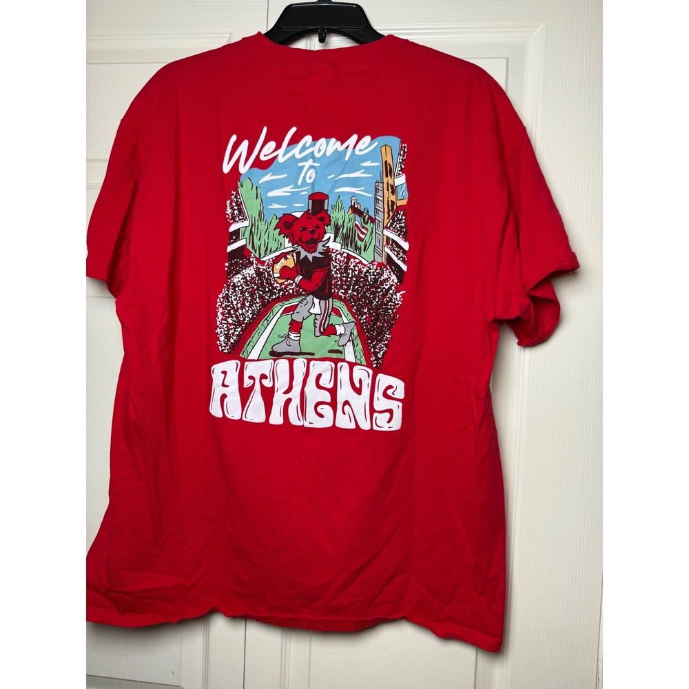 Old Row Welcome To Athens Univ of Georgia Grateful Dead Bear Red Pocket Tee